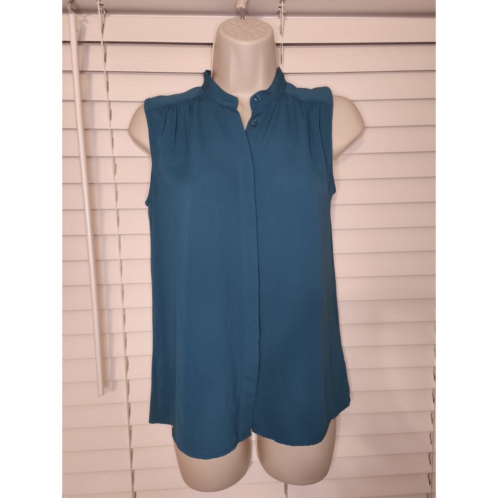 J Crew Women's Sleeveless Ruffle Work Office Blouse Small 00 Teal Preppy Cottage